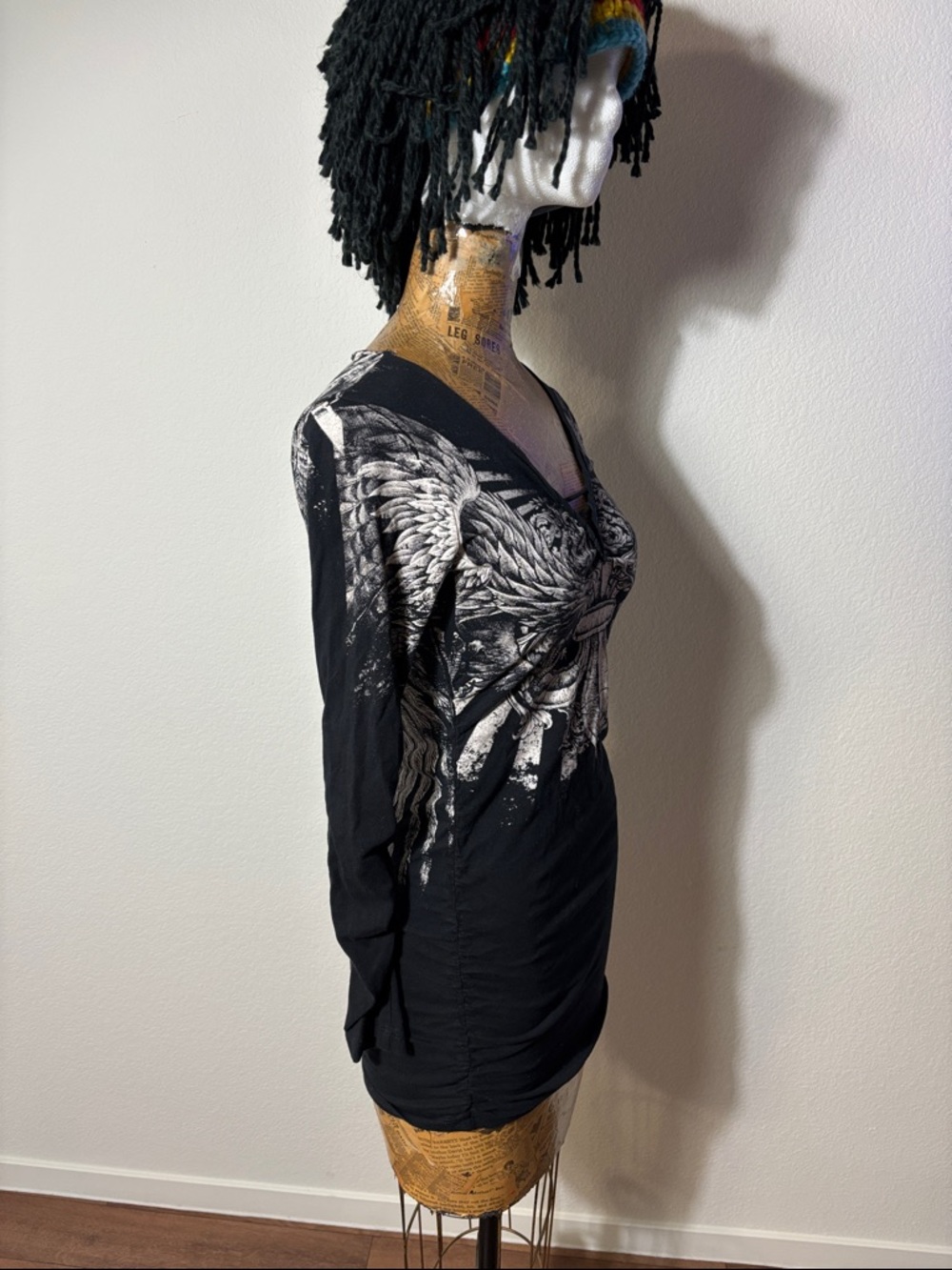 Rebel Saints black long sleeve shirt small angel wings biker goth grunge emo Y2K - Picture 4 of 6